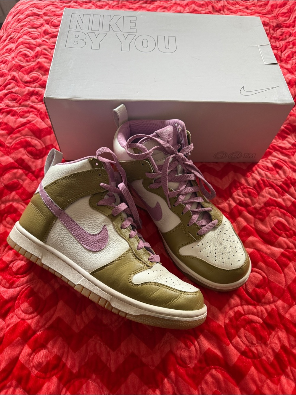 Nike Women’s Custom High-Top Sneakers — Olive Green & Purple